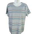 Croft & Barrow Women's White/Blue Geometric Classic Short Sleeve Tee Shirt - XL