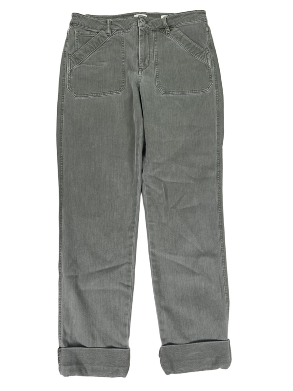 J Jill Women's Green High Rise Straight Leg Patch Pocket Cuffed Denim Jeans - 6