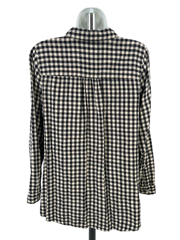 J Jill Women's Black/White Gingham Long Sleeve Half Button Up Shirt - M image 2