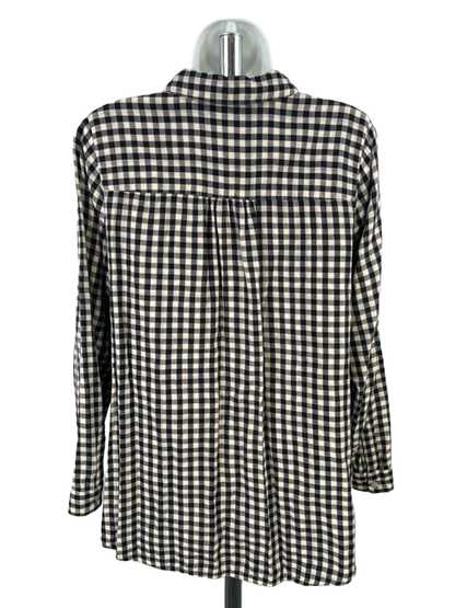 J Jill Women's Black/White Gingham Long Sleeve Half Button Up Shirt - M image 2