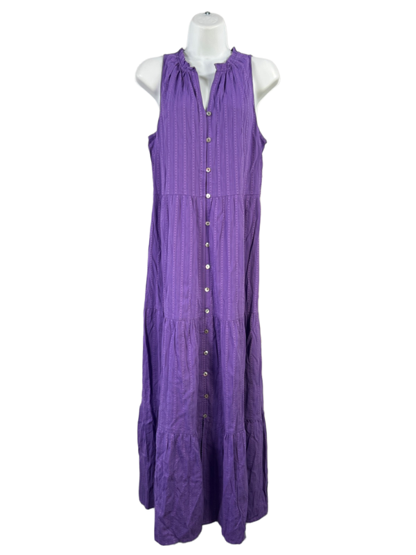 J.Jill Women's Purple Beach Plum Button Up Tiered Maxi Dress - M