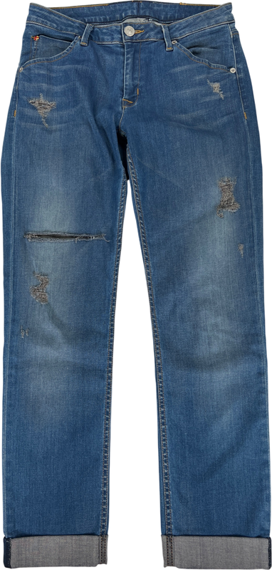 Hudson Women’s Medium Wash Distressed Bacara Crop Straight Cuffed Jeans - 29
