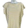 J Jill Women's White/Green Striped Button Back Short Sleeve Blouse - L