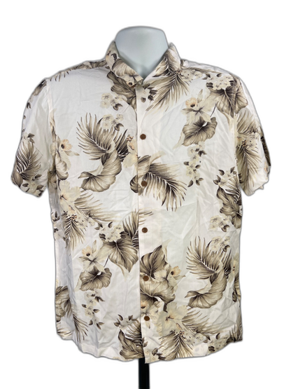 Aeropostale Men's White/Beige Hawaiin Short Sleeve Button Up Shirt - M