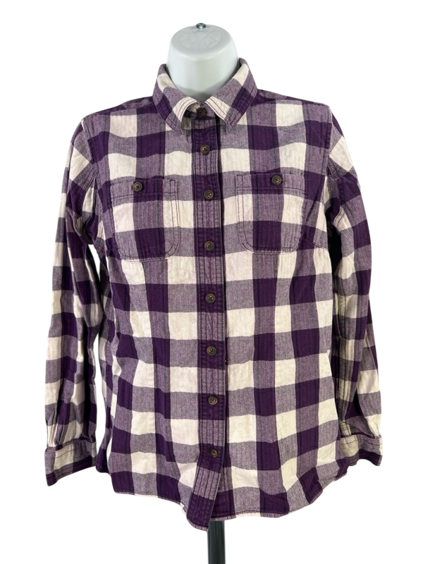 Duluth Trading Women's Purple/White Plaid Button Up Flannel Shirt - XS