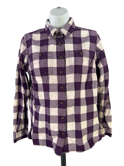 Duluth Trading Women's Purple/White Plaid Button Up Flannel Shirt - XS