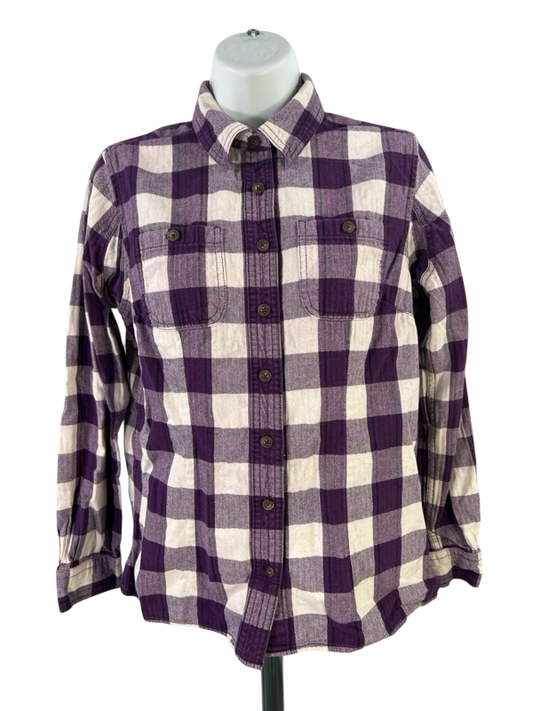 Duluth Trading Women's Purple/White Plaid Button Up Flannel Shirt - XS