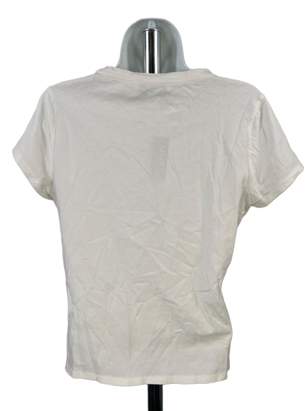 White House Black Market Women's White/Gray Lace Print Short Sleeve T-Shirt - S image 2