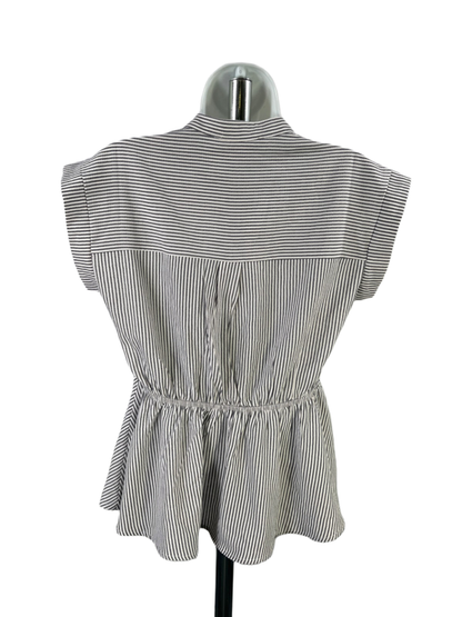 Monteau Los Angeles Women's Blue Striped Peplum Blouse - M image 2
