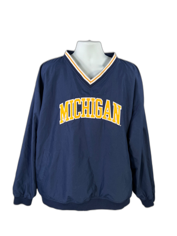 Pro Player Men's Blue U of M Michigan Pullover Windbreaker Jacket - 2XL