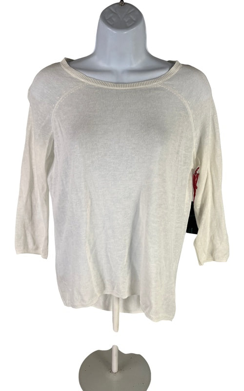 NEW Cynthia Rowley Women’s White 3/4 Sleeve Semi-Sheer Linen Blend Sweater - S image 2