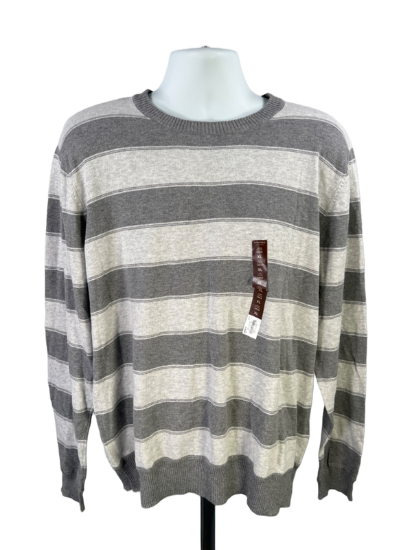 Sonoma Men's Gray Striped Long Sleeve Crewneck Sweater - XL