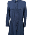Ralph Lauren Women's Blue Long Sleeve Tie Waist Button Up Mini Dress - 2 Petite