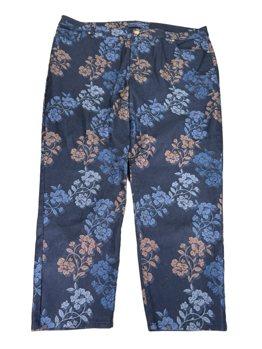 Chico's Women's Blue Floral Girlfriend Slim Ankle Pants - 4/US 22