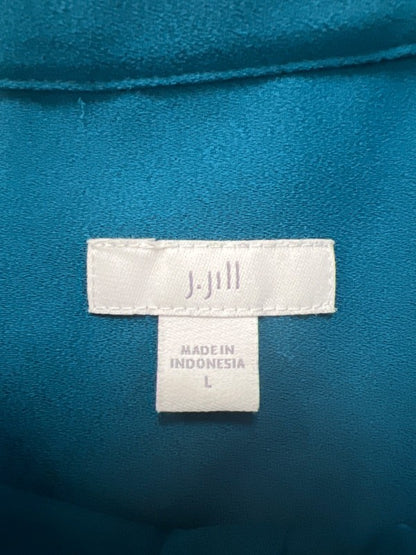 J Jill Women's Blue Textured Pleated Back Long Sleeve Button Up Blouse - L image 3