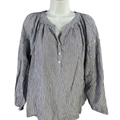 J Jill Women's Blue/White Striped Half Button Up Long Sleeve Blouse - M Petite