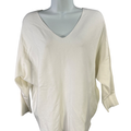 Vila Milano Women's Ivory/White V-Neck Long Sleeve Knit Shirt - L