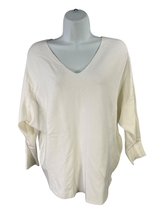 Vila Milano Women's Ivory/White V-Neck Long Sleeve Knit Shirt - L