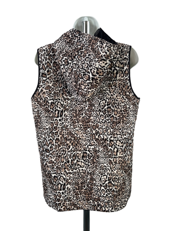 Weekends by Chico's Women's Brown Cheetah Print Full Zip Puffer Vest - 1/US M image 2