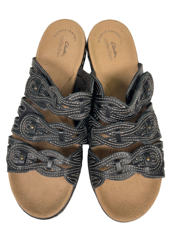 Clarks Collection Women's Black Leisa Faye Strappy Hook-And-Loop Sandals - 9 image 3