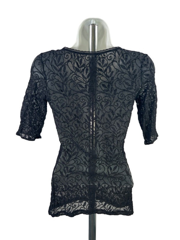 Wolford Women's Black Floral Sheer Short Sleeve Fitted Shirt - M image 2