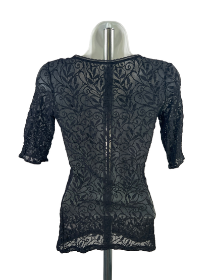 Wolford Women's Black Floral Sheer Short Sleeve Fitted Shirt - M image 2