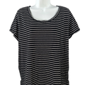 J Jill Women's Black/White Striped Everyday Cotton Short Sleeve Tee Shirt - L