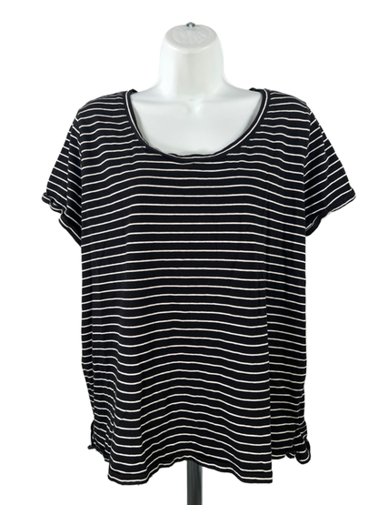 J Jill Women's Black/White Striped Everyday Cotton Short Sleeve Tee Shirt - L