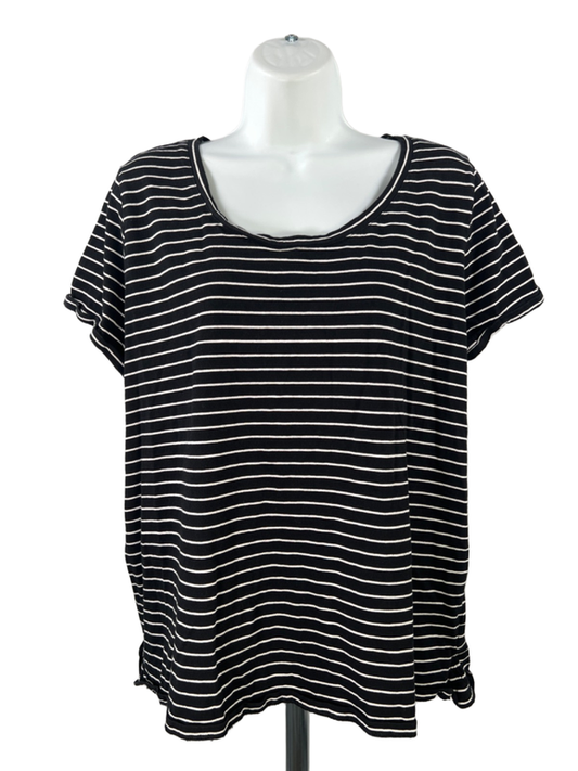 J Jill Women's Black/White Striped Everyday Cotton Short Sleeve Tee Shirt - L