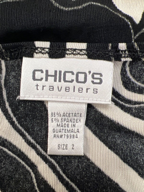 Chico's Women's White/Black Travelers Metallic V Neck 3/4 Sleeve Blouse - 2/US L image 3