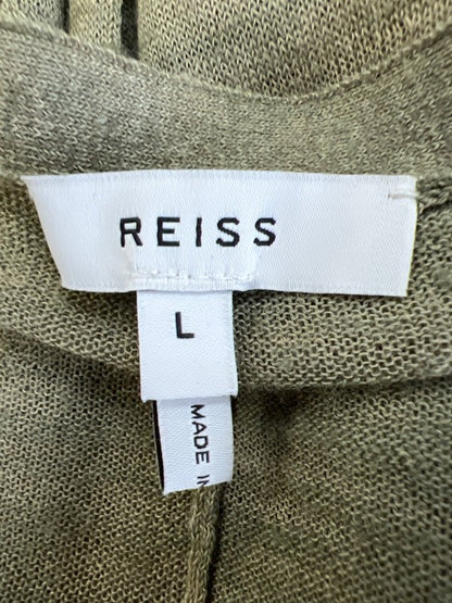 Reiss Women's Green Linen Blend Button Up Thin Cardigan Sweater - L image 3