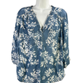 Torrid Harper Women's Blue Floral 3/4 Roll. Sleeve V-Neck Blouse - Plus 0