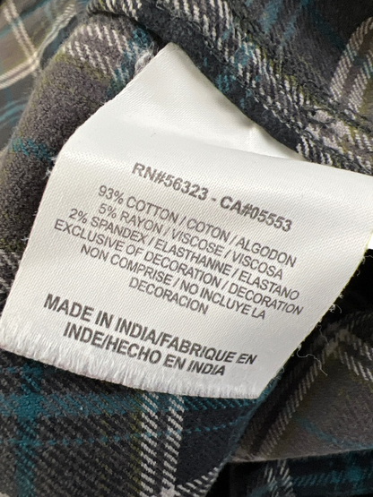 Nike Women's Gray/Blue Plaid Long Sleeve Button Up Flannel Shirt - L image 4