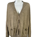 Reiss Women's Green Linen Blend Button Up Thin Cardigan Sweater - L
