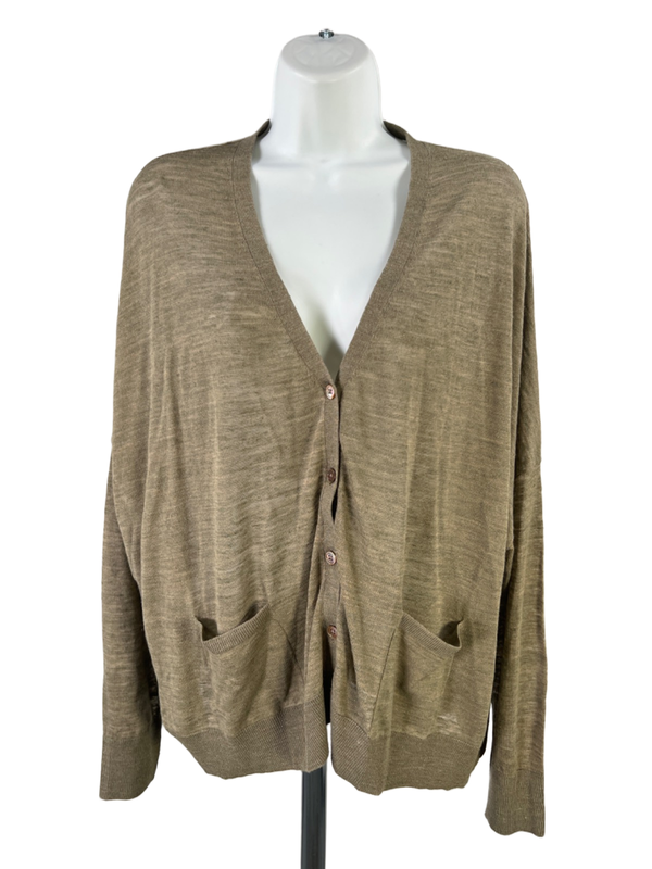 Reiss Women's Green Linen Blend Button Up Thin Cardigan Sweater - L
