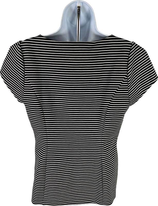 White House Black Market Women’s Black Striped Cap Sleeve Side Zip Shirt - 10 image 2