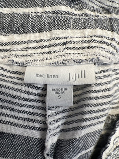 J Jill Women's White/Gray Linen Striped Drawstring Waist Shorts - S image 3