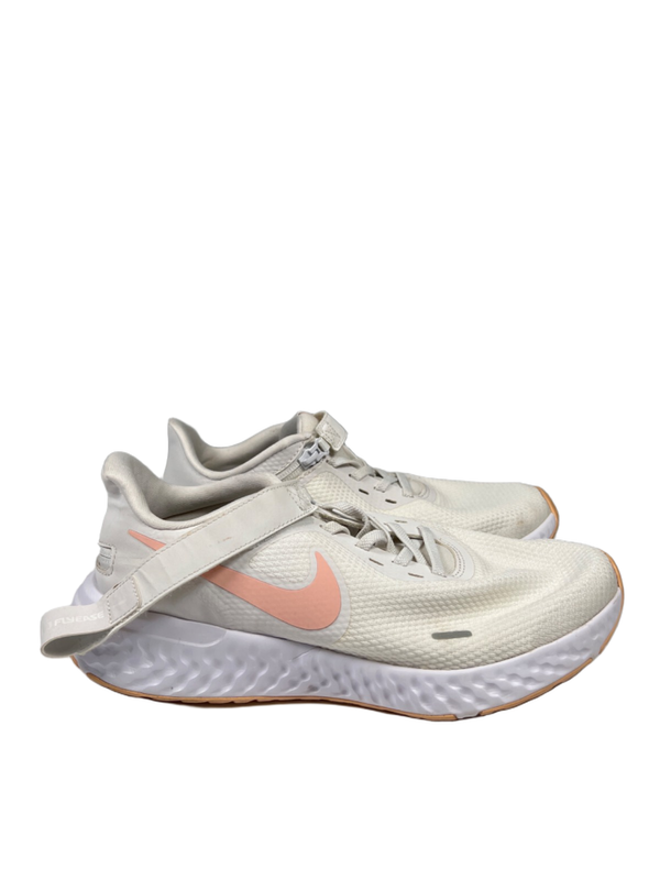 Nike Women's White/Coral Revolution 5 Flyease Running Shoes - 9