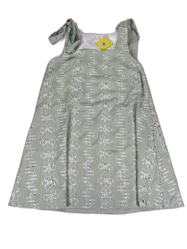 Doe and Rae Women's Green Eyelet Stripped Sleeveless Dress - S