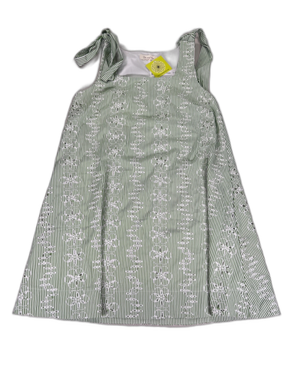 Doe and Rae Women's Green Eyelet Stripped Sleeveless Dress - S