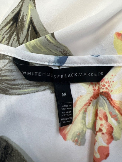 White House Black Market Women's White Floral Lace Detail Long Sleeve Blouse - M image 3