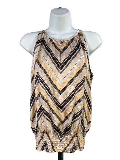 White House Black Market Women's Beige/Yellow Sleeveless Blouse - 4