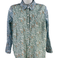 J.Jill Women's Blue/Green Floral Thin Long Sleeve Button Up Blouse - XS Petite