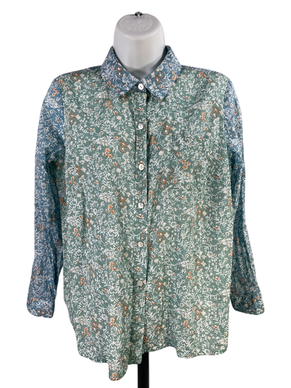 J.Jill Women's Blue/Green Floral Thin Long Sleeve Button Up Blouse - XS Petite