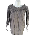Michael Kors Women's Blue Metallic Striped Smocked Neck 3/4 Sleeve Blouse - M