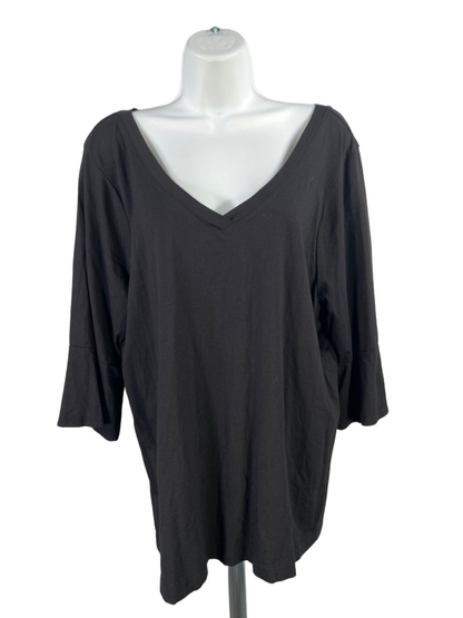 J Jill Women's Black Basic V Neck Elbow Sleeve Shirt - L