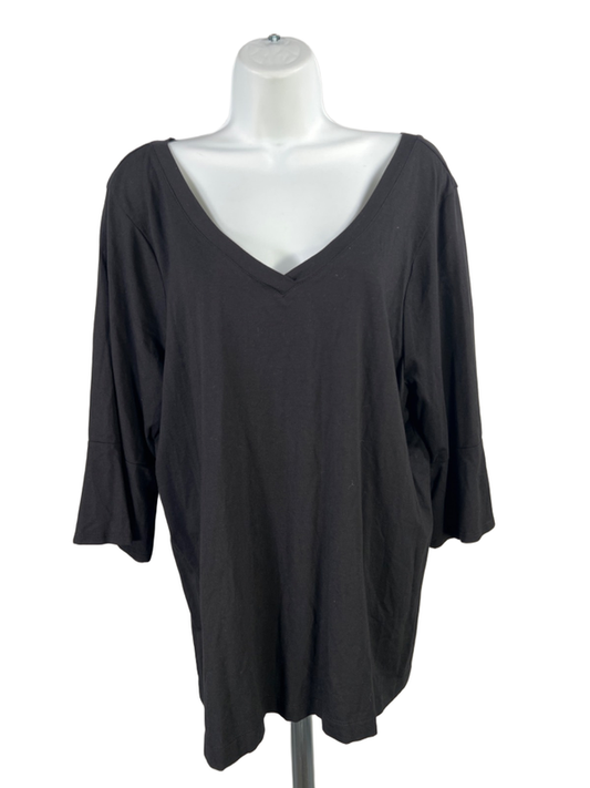 J Jill Women's Black Basic V Neck Elbow Sleeve Shirt - L
