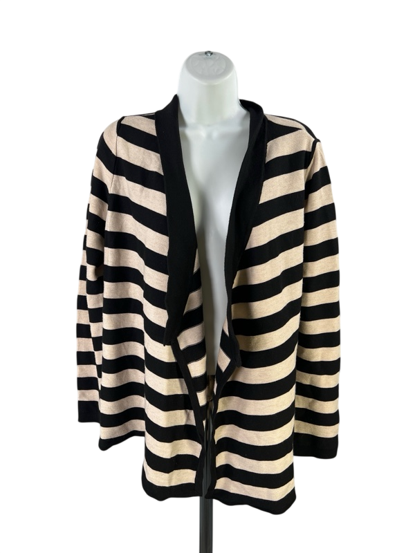 White House Black Market Women's Black/Beige Long Sleeve Open Cardigan - L