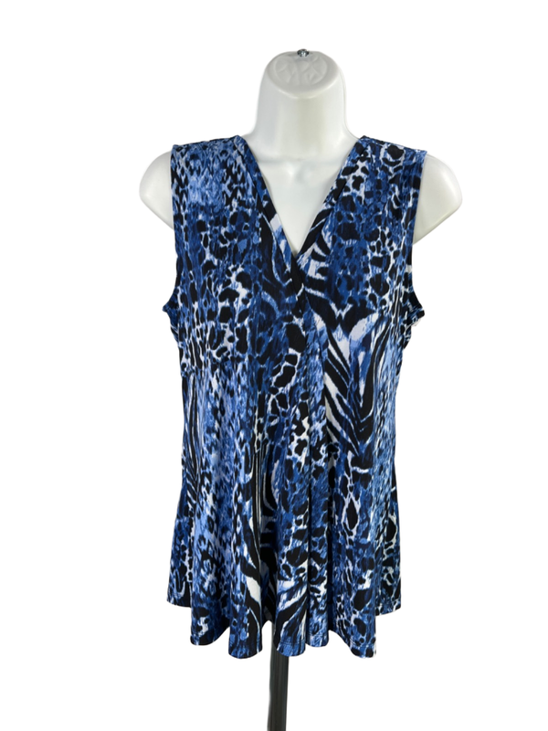 Dana Buchman Women's Blue Sleeveless V-Neck Pleated Front Blouse - S
