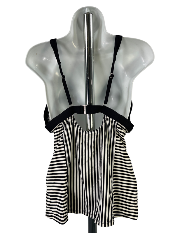 Athleta Women's White/Black Striped V-Neck Tankini Swimsuit Top - L image 2